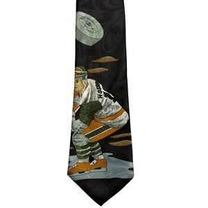 Hockey Men's Necktie Hand Made NHL High School College Black Dad Gift 4" Wide